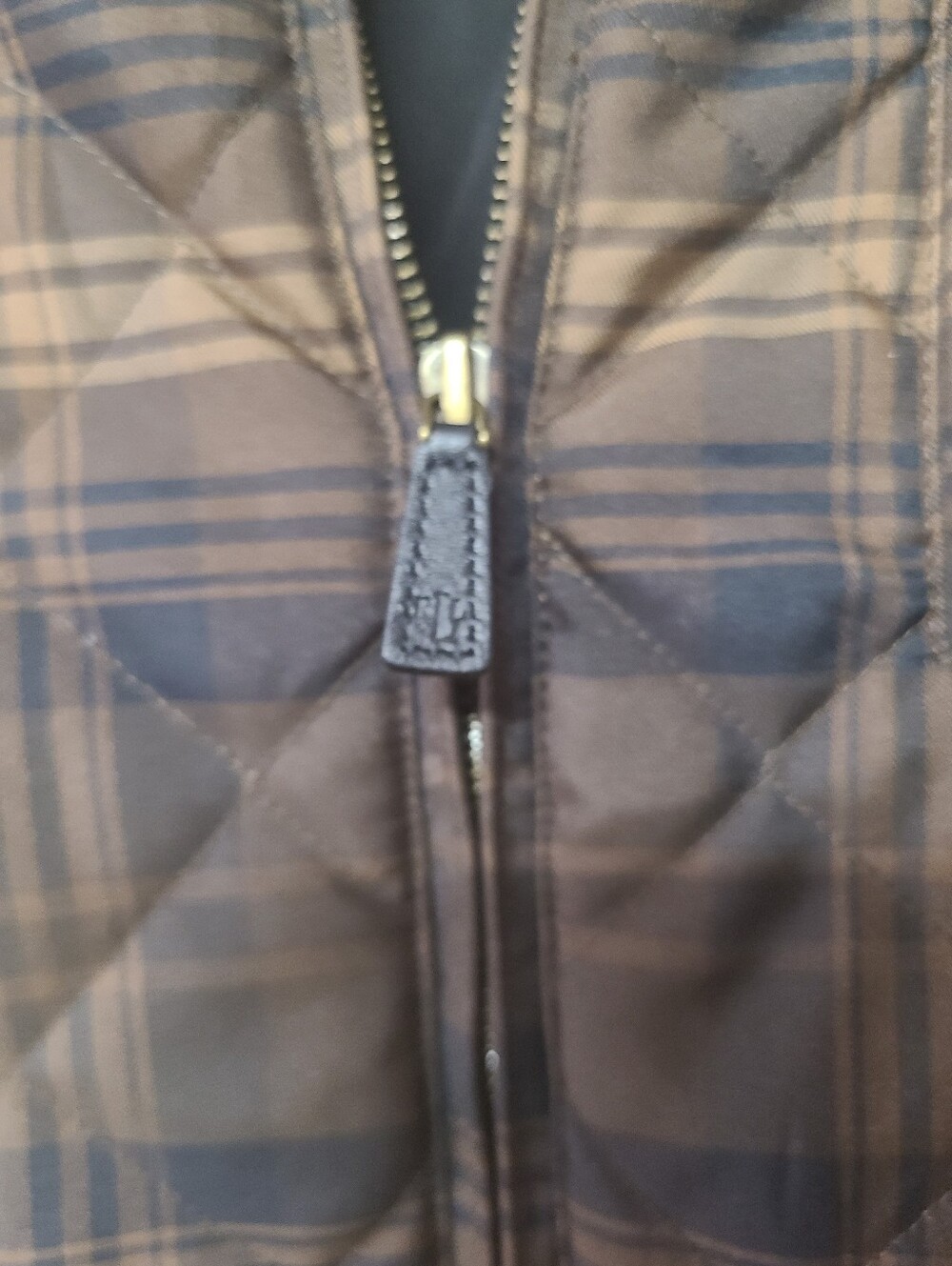 Lauren Ralph Lauren Brown Plaid Quilted Vest with Corduroy Trim - Picture 3 of 8